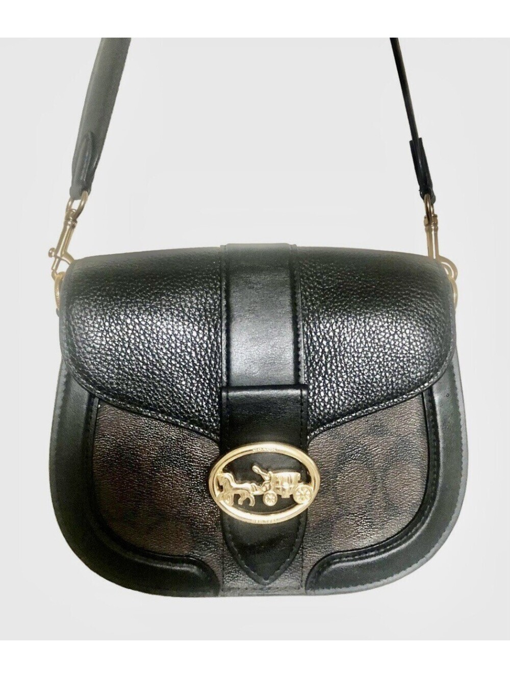 Coach Signature Georgie Saddle Bag Black /Brown Purse C 2806 EUC